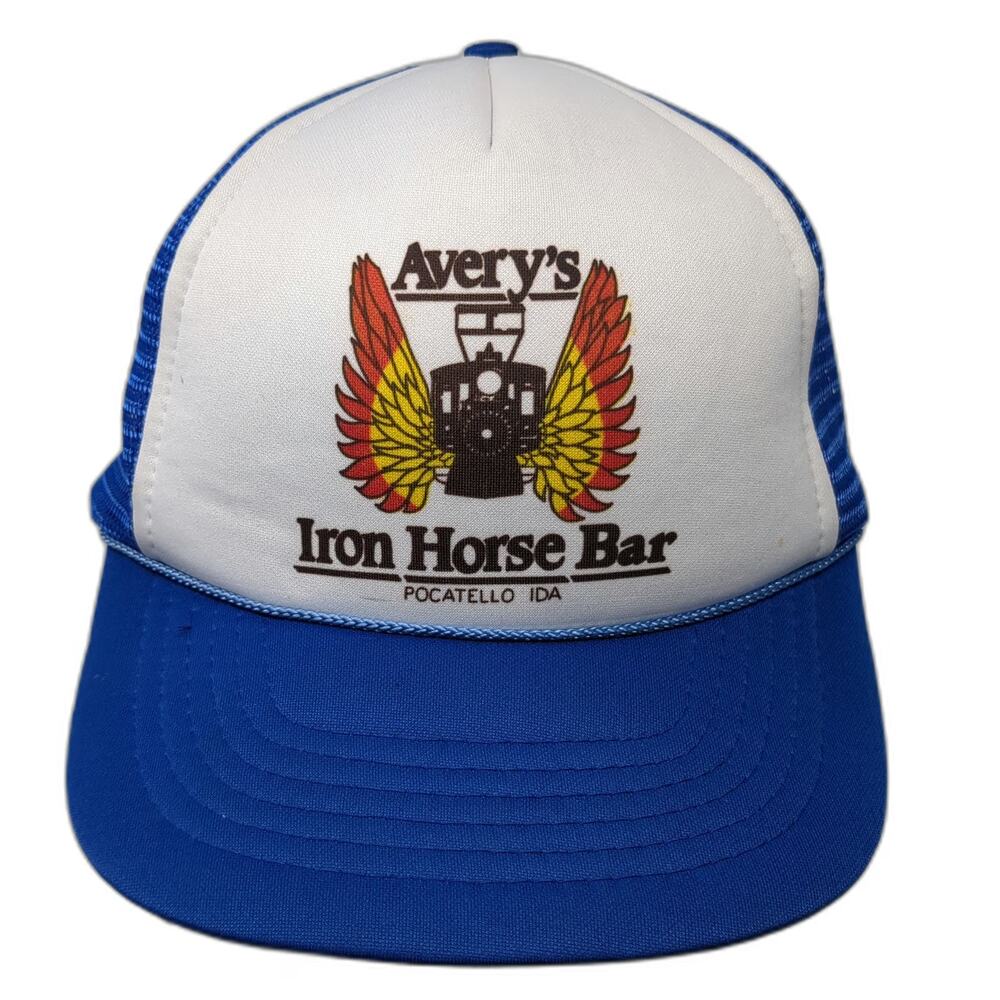 Blue White Trucker Hat One Size Mesh Snapback Avery's Iron Horse Bar Pocatello